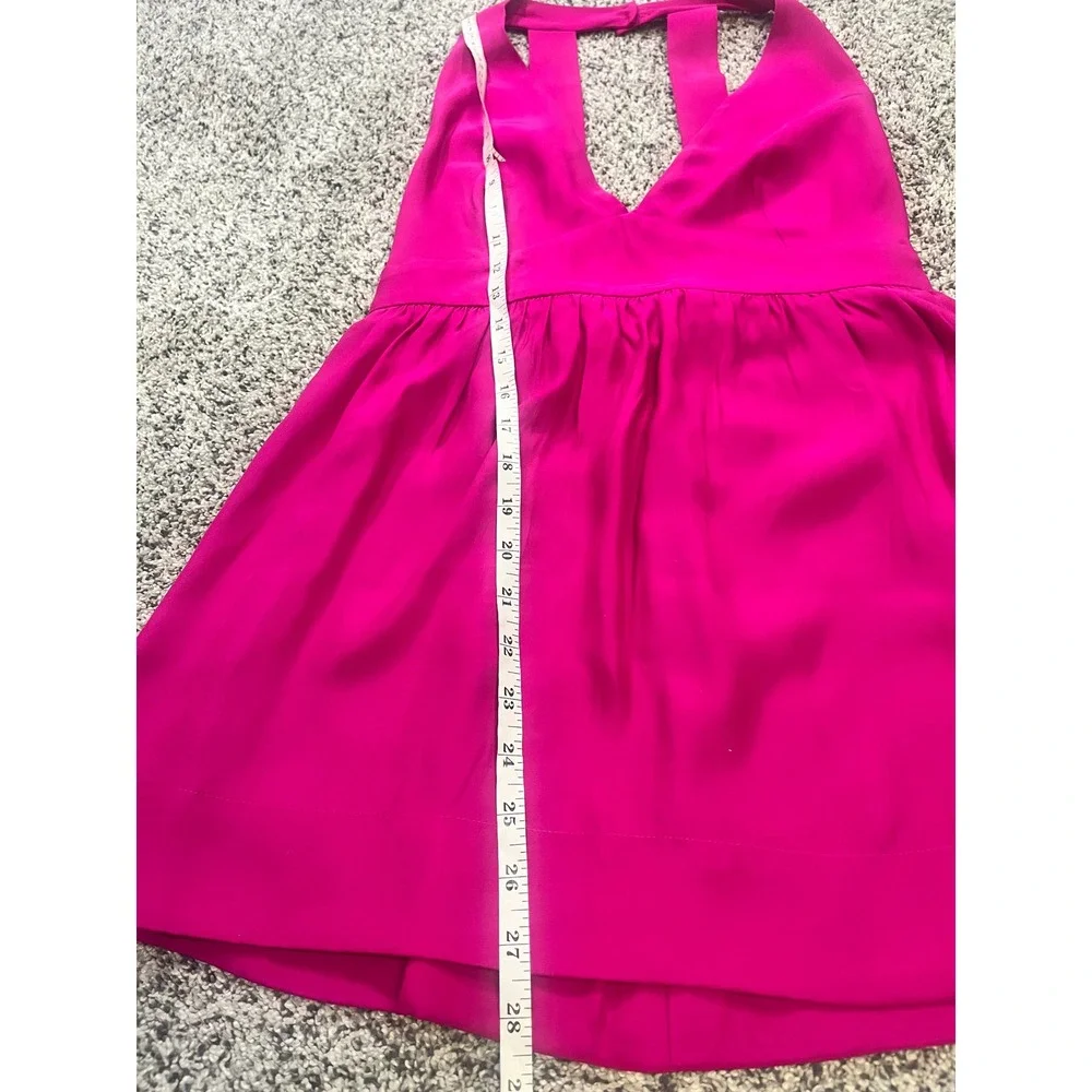Amanda Uprichard Hot Pink‎ Halter Blouse 100% Silk Deep V-Neck Open Back Medium